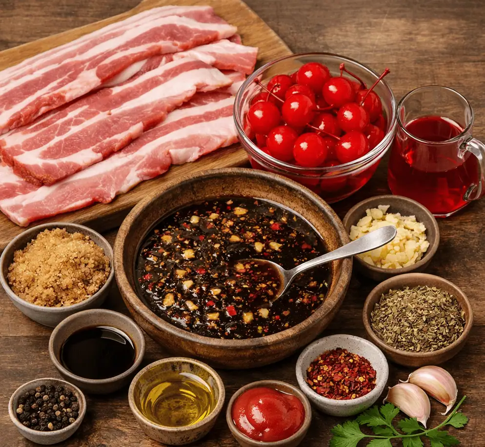 Bacon and Cherry Ingredients - Saffarazzi Delicious Bacon and Cherry