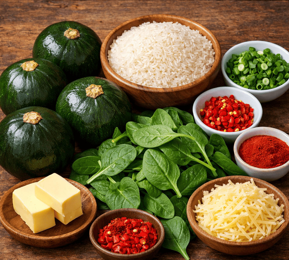 Cheesy Spinach & Rice–Stuffed Gem Squash