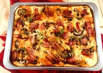 Mielie Pap Tart Baked with Bacon, Mushrooms and Cheese