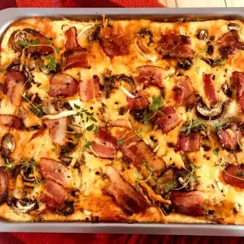 Mielie Pap Tart Baked with Bacon, Mushrooms and Cheese