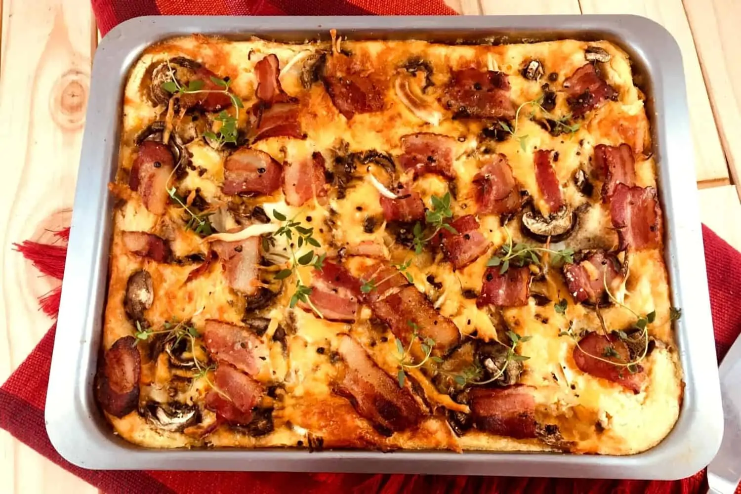 Mielie Pap Tart Baked with Bacon, Mushrooms and Cheese