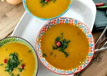 Creamy Butternut Soup made with Chicken Stock and Curry Spices