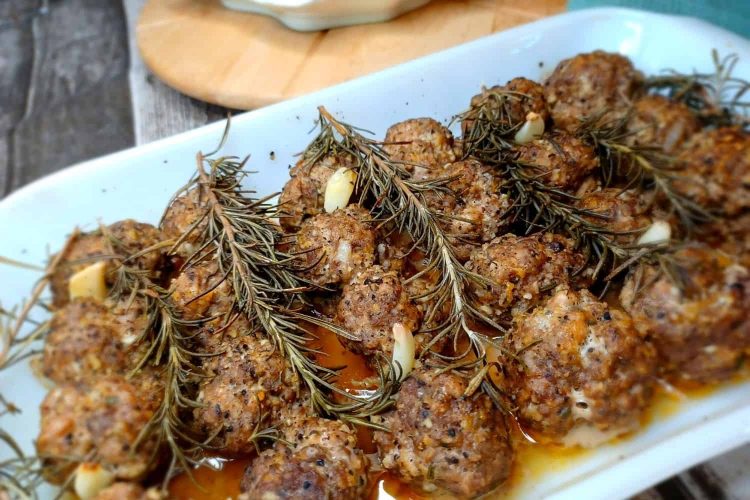 Roasted Garlic, Rosemary Baked Meatballs. Image credit: Hangry.Recipes