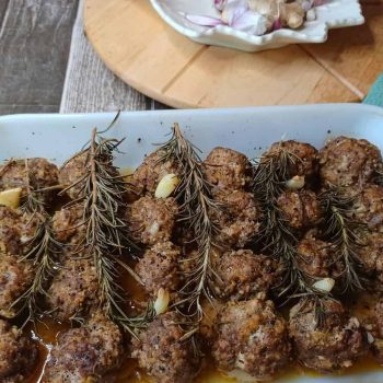 Roasted Garlic, Rosemary Baked Meatballs