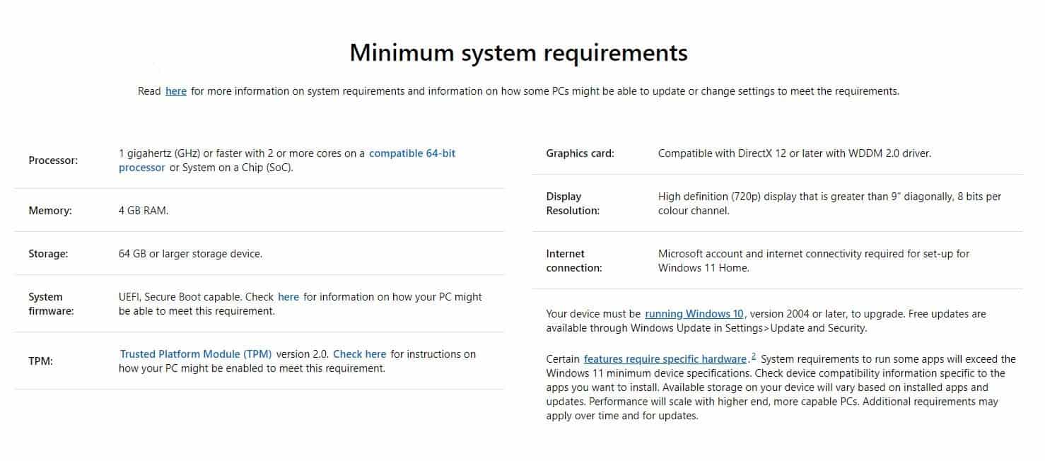 windows 11 upgrade minimum requirements
