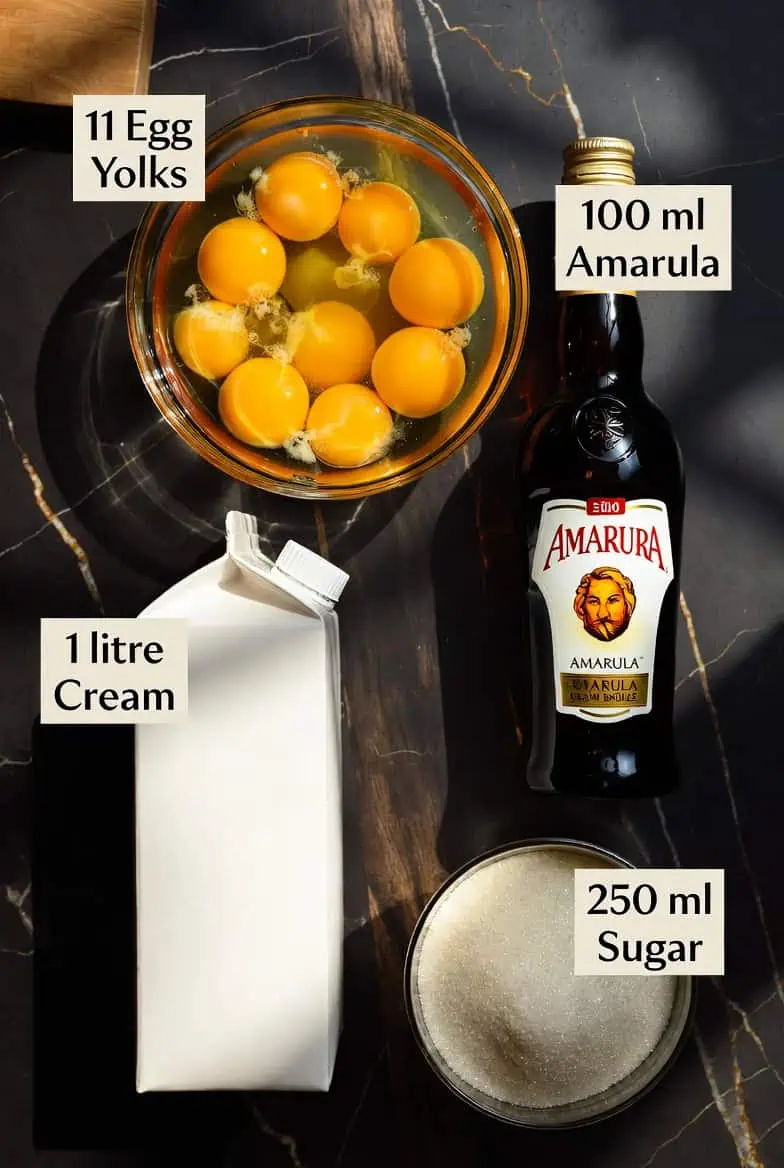Velvet Dream: Amarula Crème Brûlée - Saffarazzi Ingredietns for Velvet Dream: Amarula Crème Brûlée