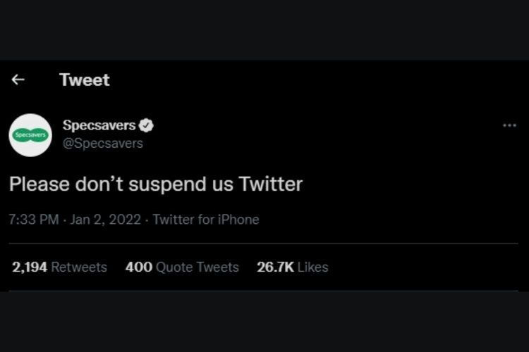 Specsavers trolls Politics For All's Twitter suspension