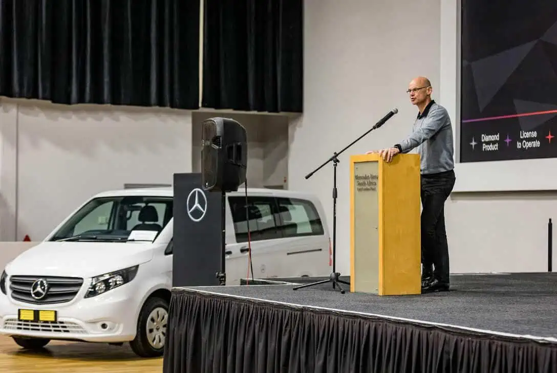 MBSA CEO address the delagates at the Vehicles Handover.JPG