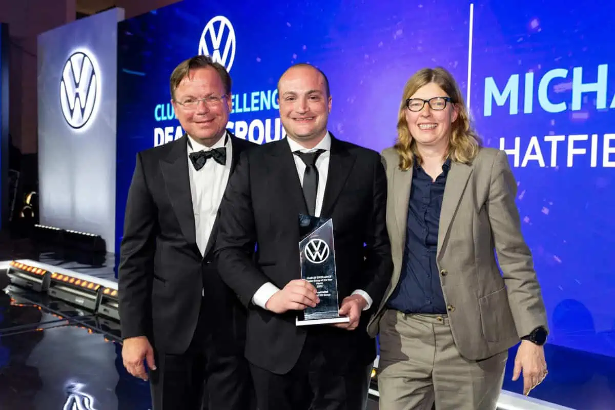 25003-MacroDealeroftheYear-L–R-SteffenKnapp,HeadVolkswagenPassengerCars,MichaelKafteloftheHatfieldGroupandMartinaBiene,ChairpersonandManagingDirectorofVolkswagenGroupSouthAfrica.JPG