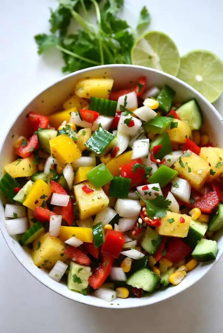 - Saffarazzi A vibrant, no-cook salad bursting with fresh peppers, sweet pineapple, crunchy corn, and zesty lime — the perfect healthy side dish for your next braai. Ready in 15 min.
