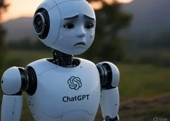 Illustration of AI Bot powered by ChatGPT crying. Image by Grok AI.