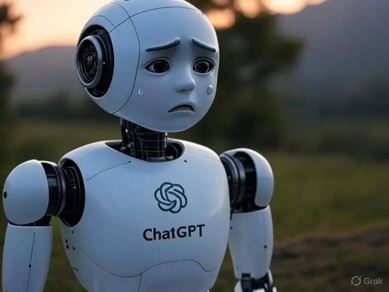 Illustration of AI Bot powered by ChatGPT crying. Image by Grok AI.