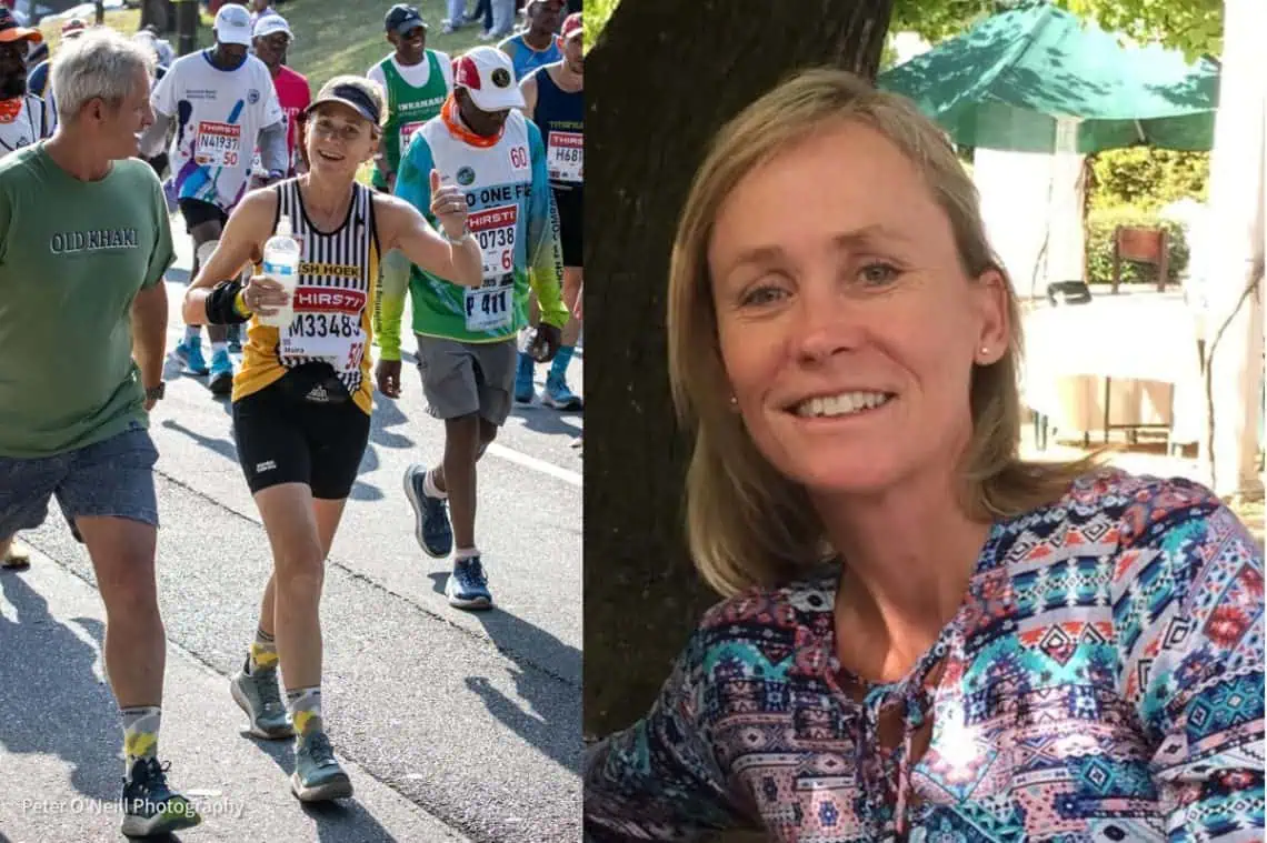 Moira Harding bib #33485, missing after completing the Comrades Marathon. Images via @Pigspotter on X.com