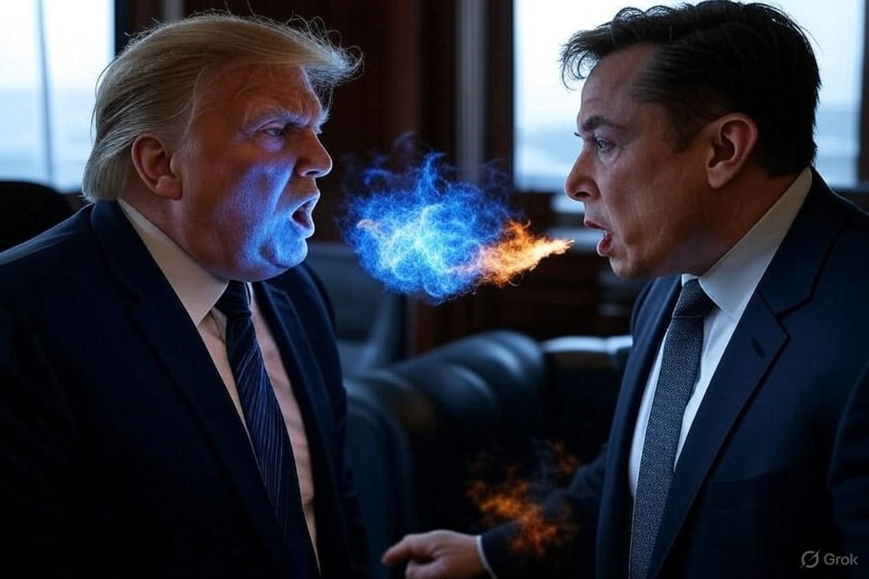 Trump and Musk’s Explosive Falling-Out. Image by Grok AI.