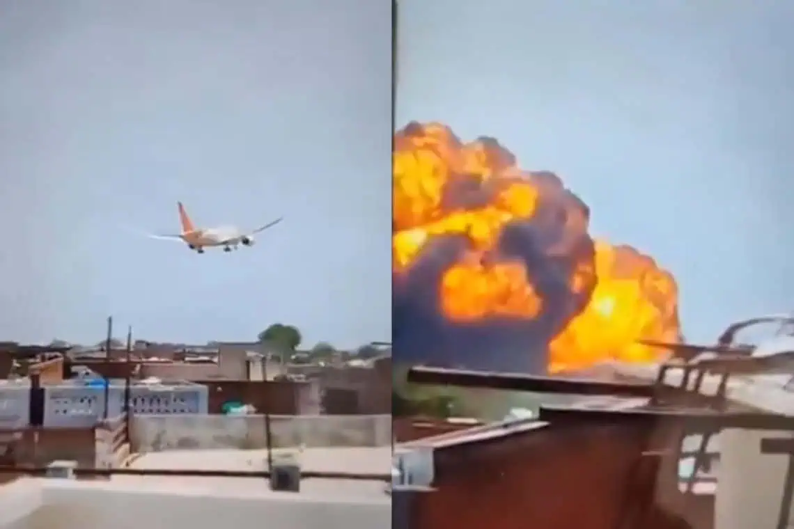 An Air India plane bound for London with 242 people on board crashed minutes after taking off. Images via X.com @remarks video if incident.