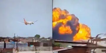 An Air India plane bound for London with 242 people on board crashed minutes after taking off. Images via X.com @remarks video if incident.
