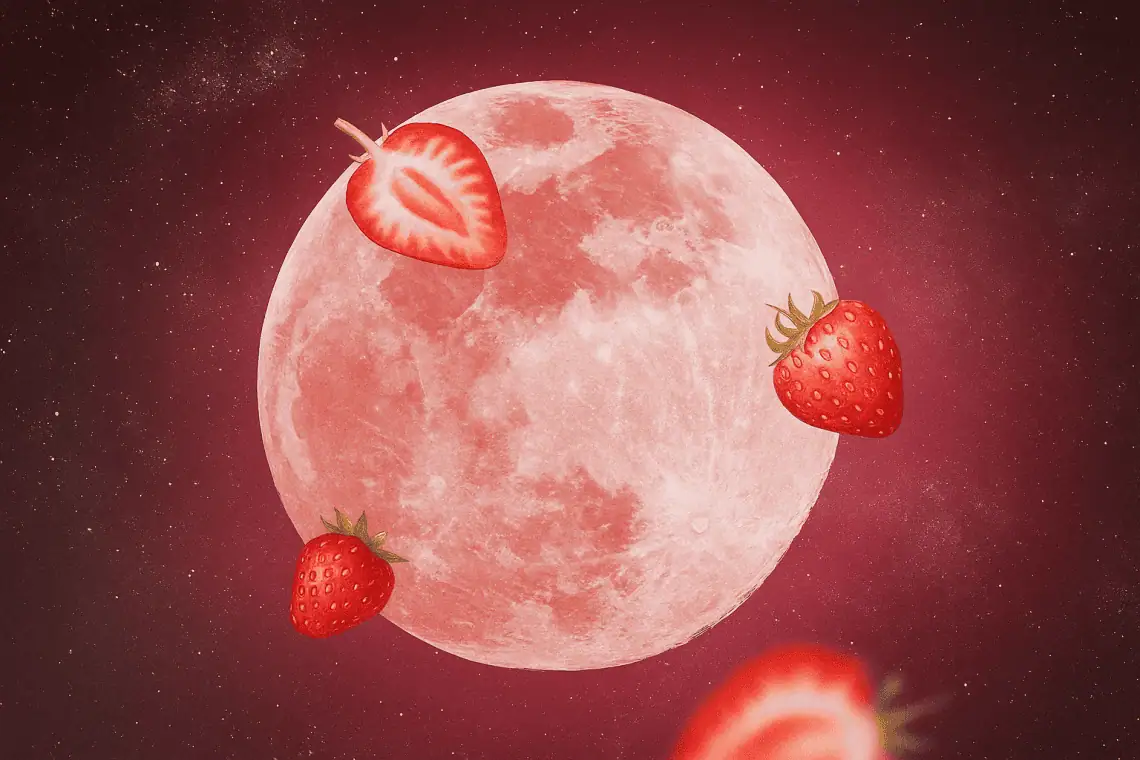 Strawberry moon, AI generated illustrative image.