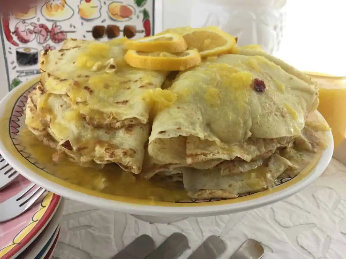 Honey-Orange Pancakes Layered with Dried Fruit and Nuts
