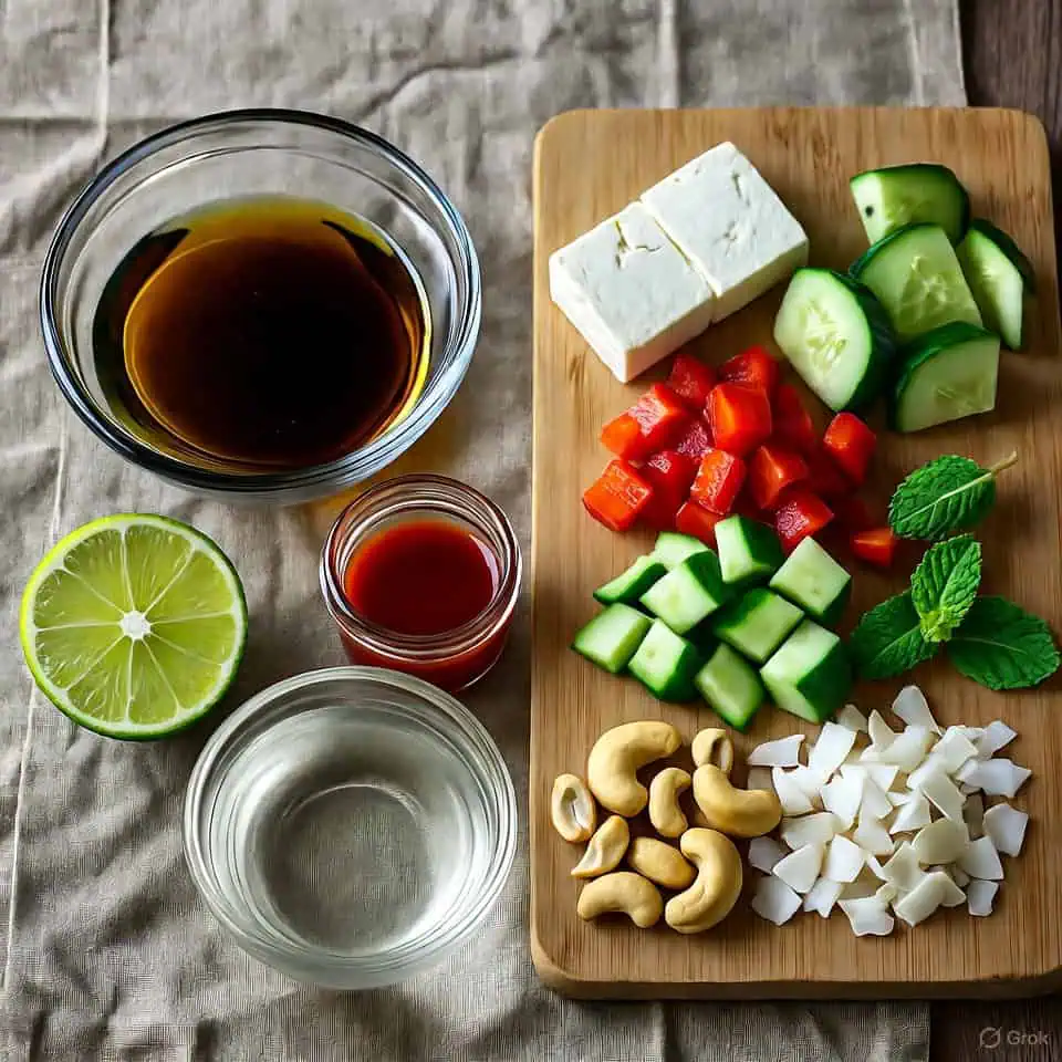 Crunchy Cucumber and Coconut Salad - Saffarazzi Ingredients Cucumber and Coconut Salad with Cashew Nuts