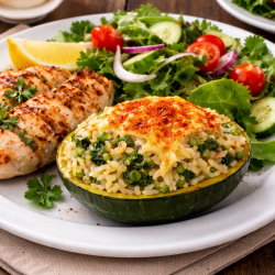 Cheesy Spinach & Rice–Stuffed Gem Squash - Saffarazzi Cheesy Spinach & Rice–Stuffed Gem Squash
