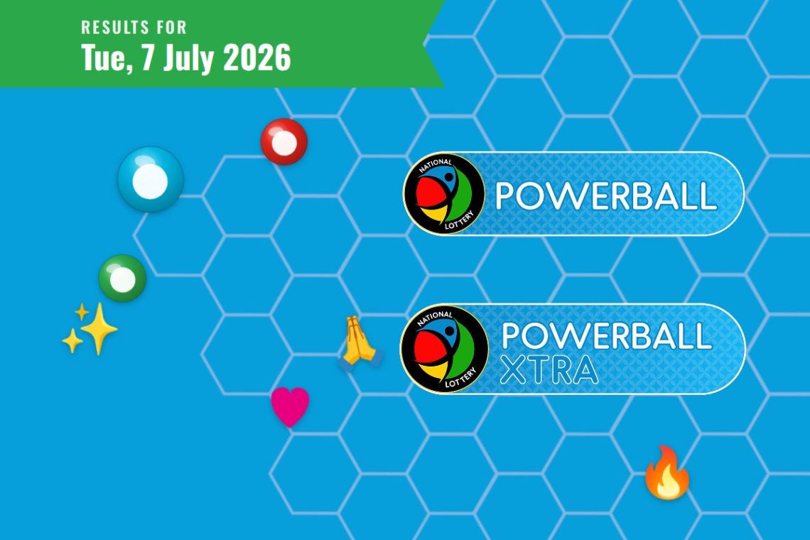 Powerball and Powerball XTRA Results — Tuesday, 7 July 2026 - Saffarazzi Powerball and Powerball XTRA Results lottery draw results for Tuesday, 7 July 2026