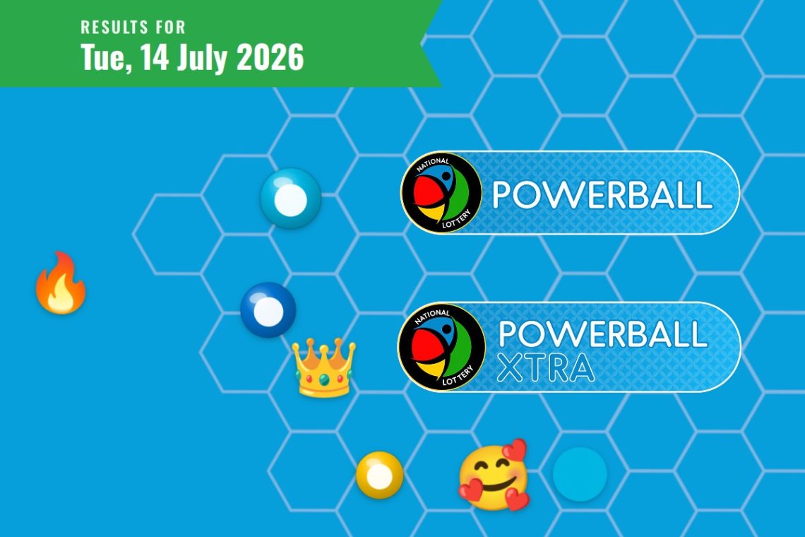 Powerball and Powerball XTRA Results — Tuesday, 14 July 2026 - Saffarazzi Powerball and Powerball XTRA Results lottery draw results for Tuesday, 14 July 2026