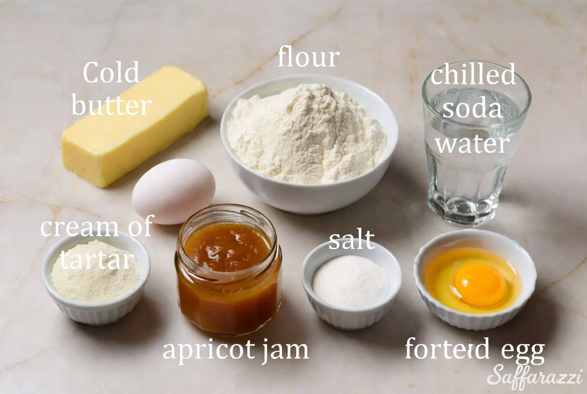 Ingredients for South African Jam Tertjies / Tarts Recipe (Traditional Apricot Jam Tarts)