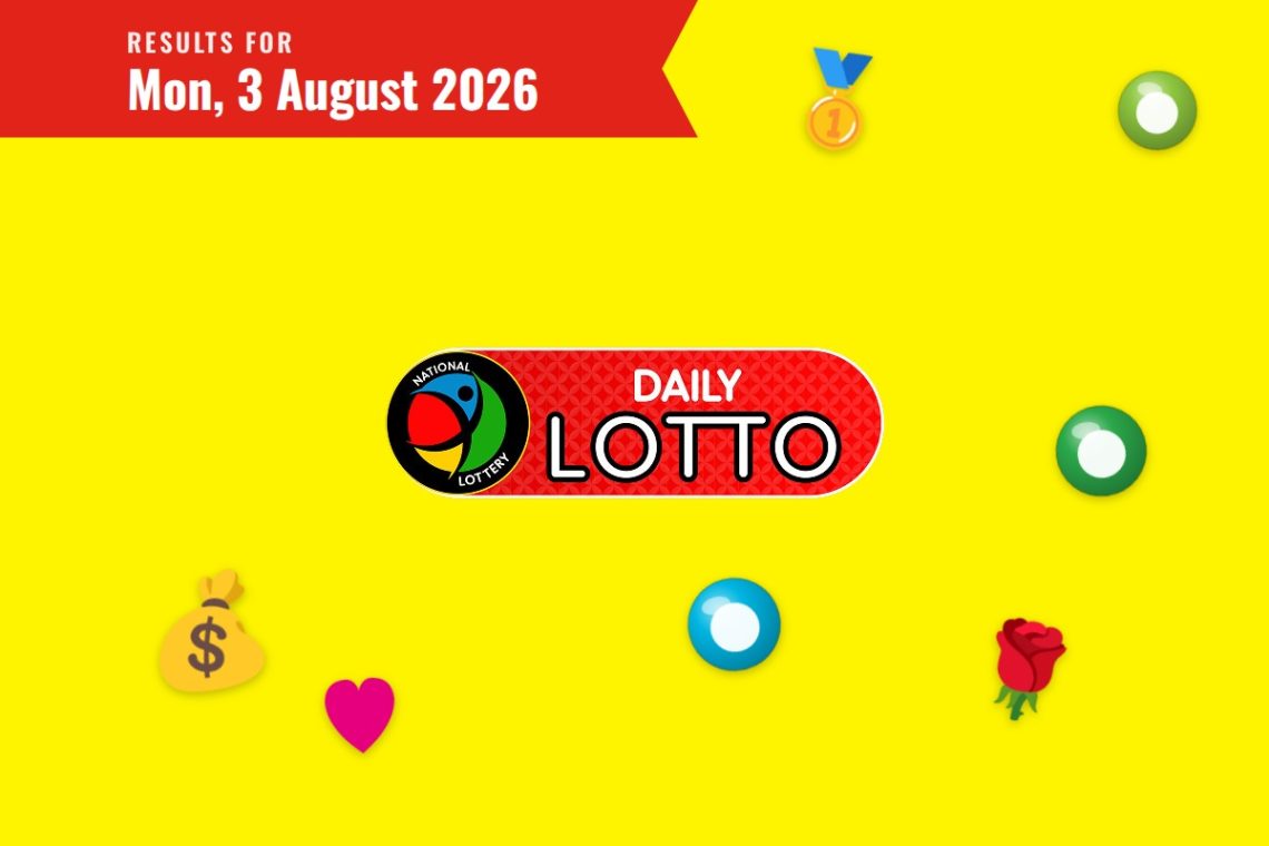 Daily Lotto Results — Monday, 3 August 2026 - Saffarazzi Daily Lotto Results lottery draw results for Monday, 3 August 2026
