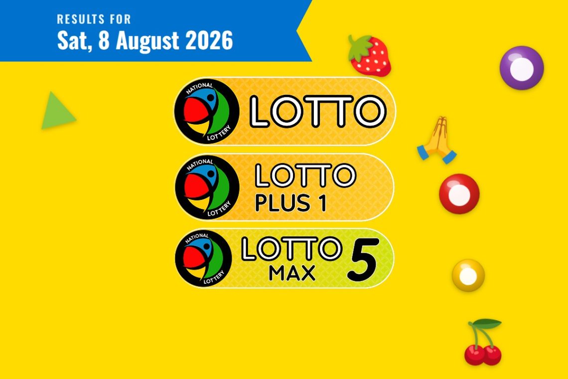 Lotto, Lotto Plus 1 and Lotto 5 Max Results — Saturday, 8 August 2026 - Saffarazzi Lotto, Lotto Plus 1 and Lotto 5 Max Results lottery draw results for Saturday, 8 August 2026