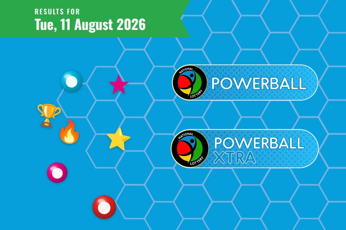 Powerball and Powerball XTRA Results - Tuesday, 11 August 2026 - Saffarazzi Powerball and Powerball XTRA Results lottery draw results for Tuesday, 11 August 2026