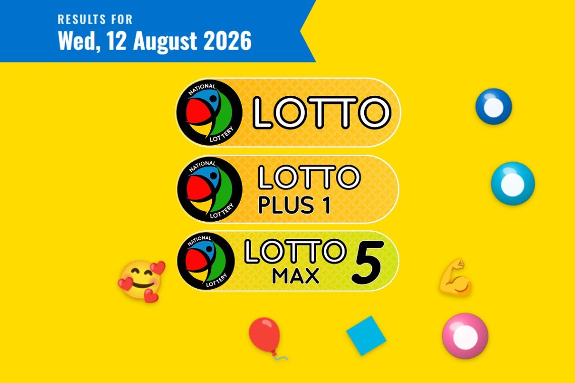 Lotto, Lotto Plus 1 and Lotto 5 Max Results lottery draw results for Wednesday, 12 August 2026