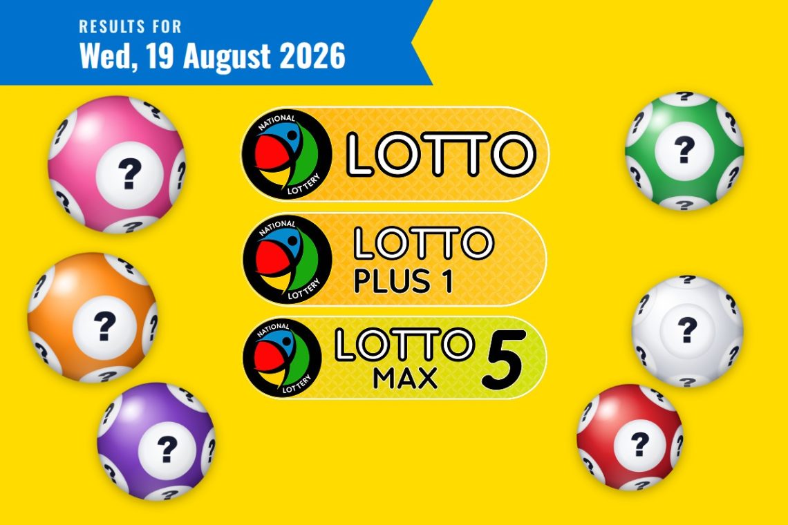 Lotto, Lotto Plus 1 and Lotto 5 Max Results lottery draw results for Wednesday, 19 August 2026