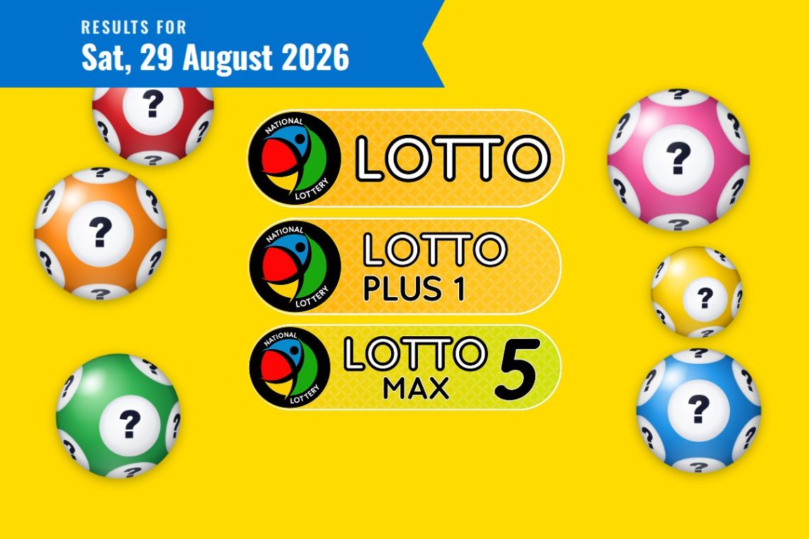 Lotto, Lotto Plus 1 and Lotto 5 Max Results lottery draw results for Saturday, 29 August 2026