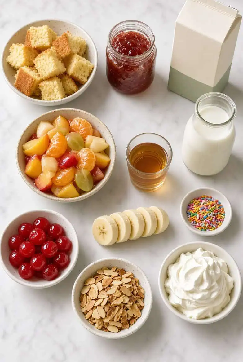 Ingredients for Trifle illustrated by AI - Saffarazzi Ingredients for Trifle