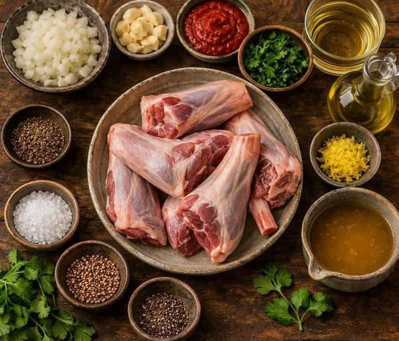 Modern Braised Lamb Shanks Recipe — Fall-Off-The-Bone in White Wine & Coriander - Saffarazzi Modern Braised Lamb Shanks Recipe — Fall-Off-The-Bone in White Wine & Coriander ingredients