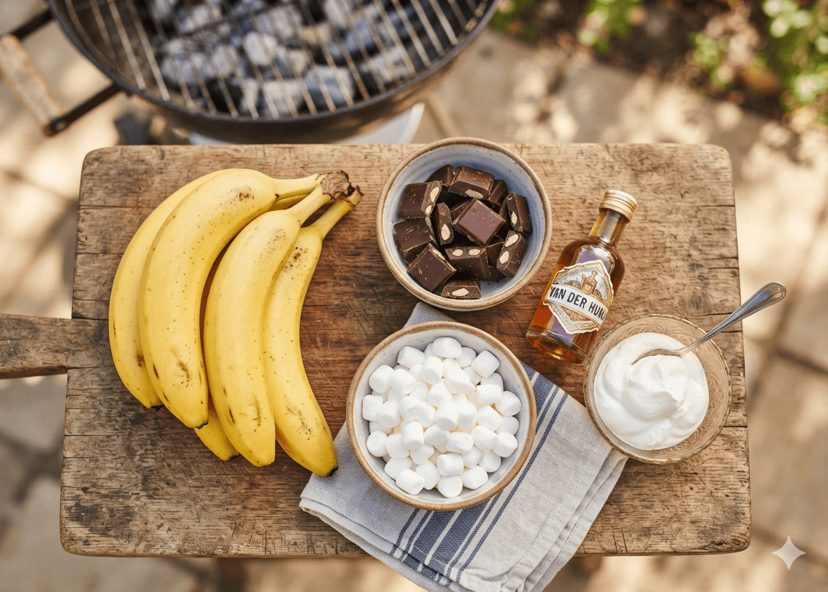 Ingredients for Banana Chocolate Braai Pudding