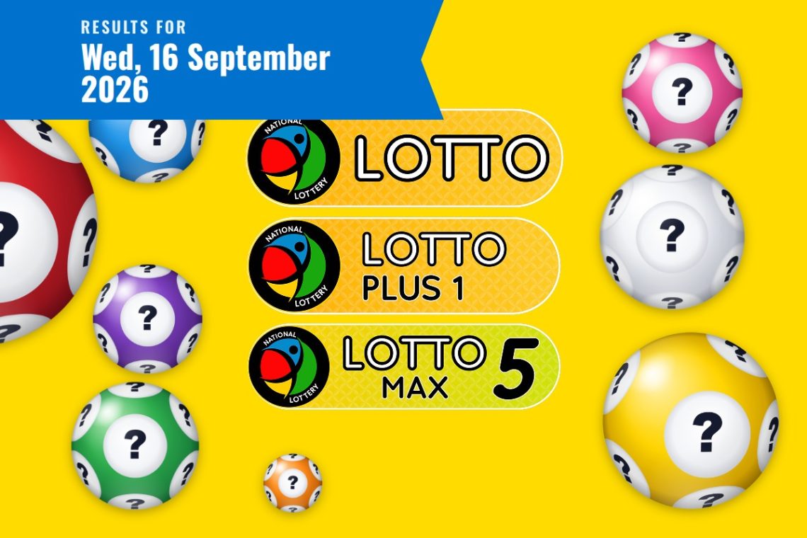 Lotto, Lotto Plus 1 and Lotto 5 Max Results lottery draw results for Wednesday, 16 September 2026