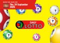 Bright yellow page with floating lottery balls and a red banner that says 'Watch the draw for Thu, 24 September 2026' above the central Daily Lotto logo.
