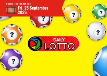 Promotional Daily Lotto banner with a red top strip and colorful lottery balls on a bright yellow background.