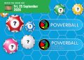 Banner announcing Powerball draw for Friday, 25 September 2026, with colorful lottery balls and Powerball logos on a blue background.