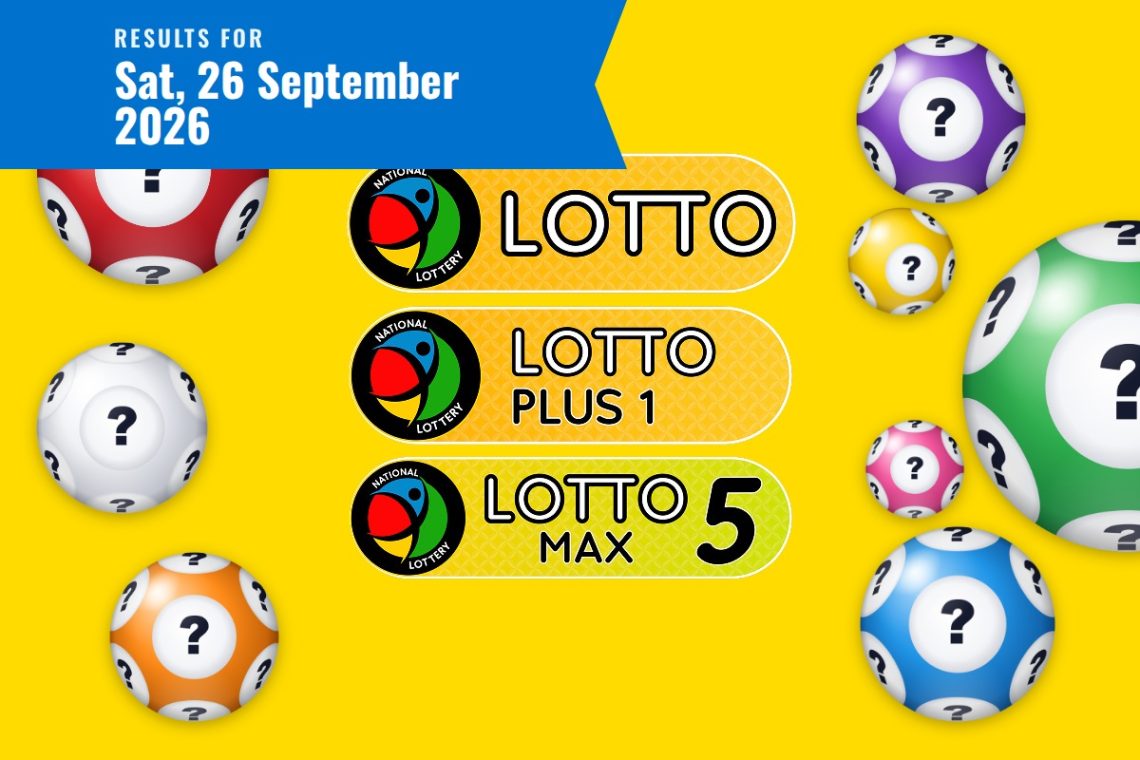 Lotto, Lotto Plus 1 and Lotto 5 Max Results lottery draw results for Saturday, 26 September 2026