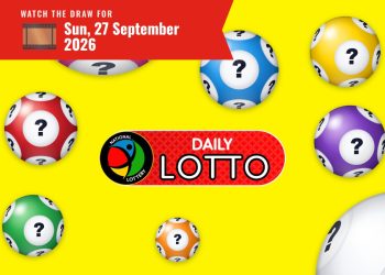 Bright yellow promo graphic with colorful lottery balls and a red banner announcing the Daily Lotto draw on Sun, 27 September 2026.