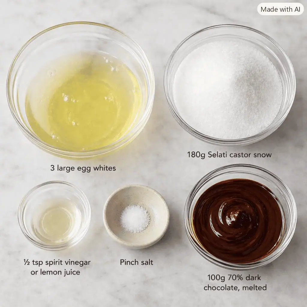 Ingredients for Chocolate Swirl Meringues - Saffarazzi Ingredients for Chocolate Swirl Meringues