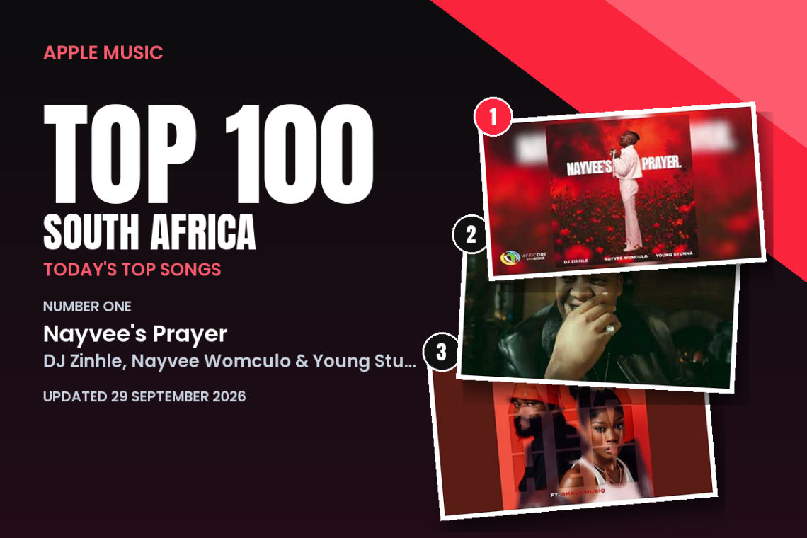 Apple Music TOP 100 South Africa, 29 September 2026: number one Nayvee's Prayer by DJ Zinhle, Nayvee Womculo & Young Stunna
