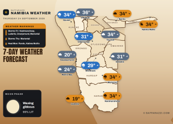 Namibia 7-day weather map, 24 - 30 September 2026