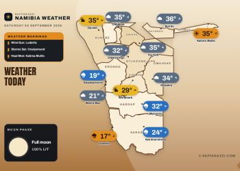 Namibia weather map, Saturday 26 September 2026