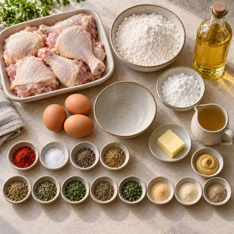 Ingredients for secret recipe fried chicken and pepper gravy