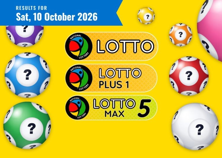 Lotto, Lotto Plus 1 and Lotto 5 Max Results lottery draw results for Saturday, 10 October 2026
