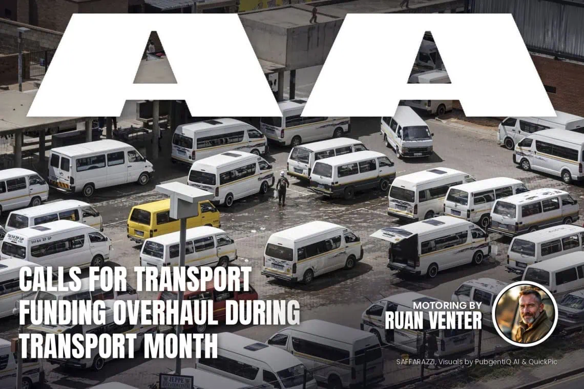 Aa magazine cover: Calls for transport funding overhaul during Transport Month, with the writer's by-line.