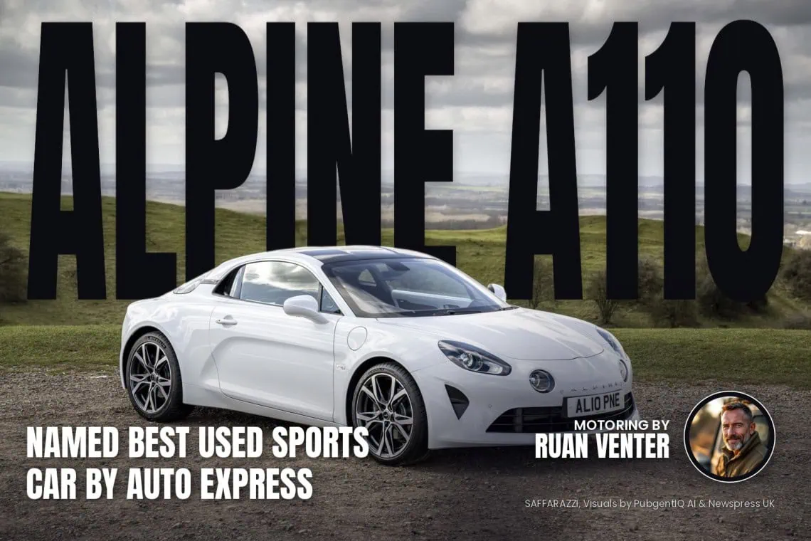 Alpine A110 magazine cover: Named Best Used Sports Car by Auto Express, with the writer's by-line.